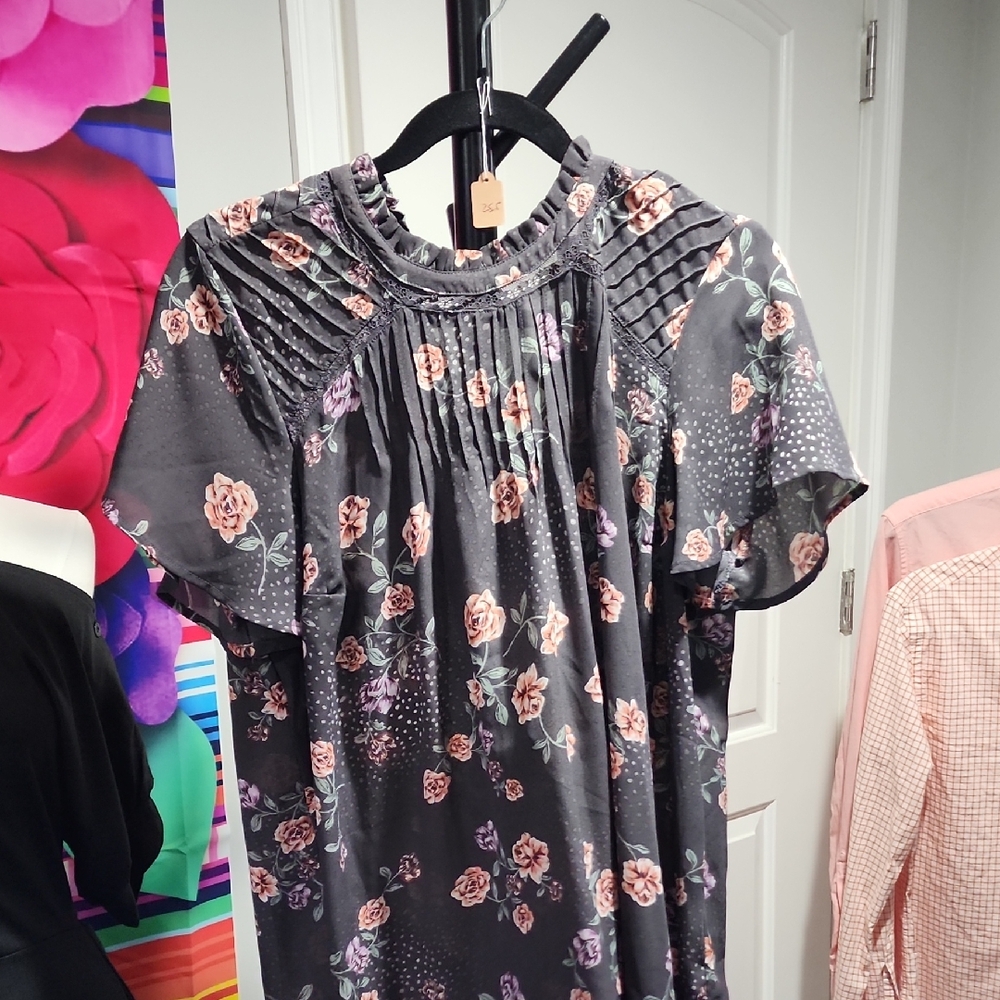 SOLD Torrid Gray Floral Blouse